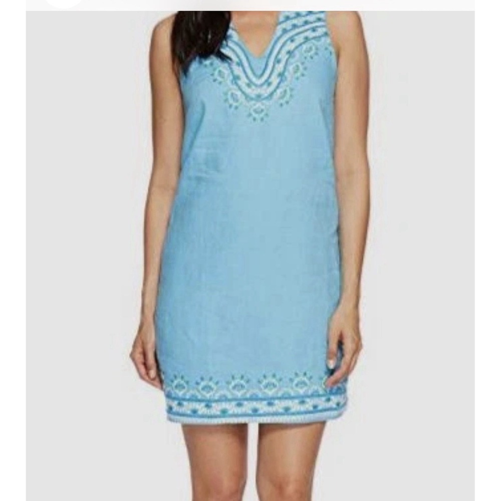 Hatley Women's Blue Portia Embroidered Sleeveless Shift Dress M Resort Coastal
